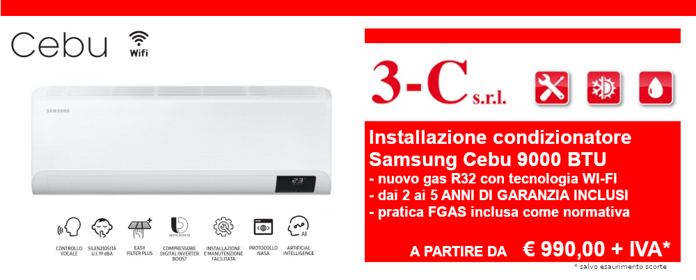 Offerta installazione condizionatore monosplit Samsung Cebu 9000 BTU